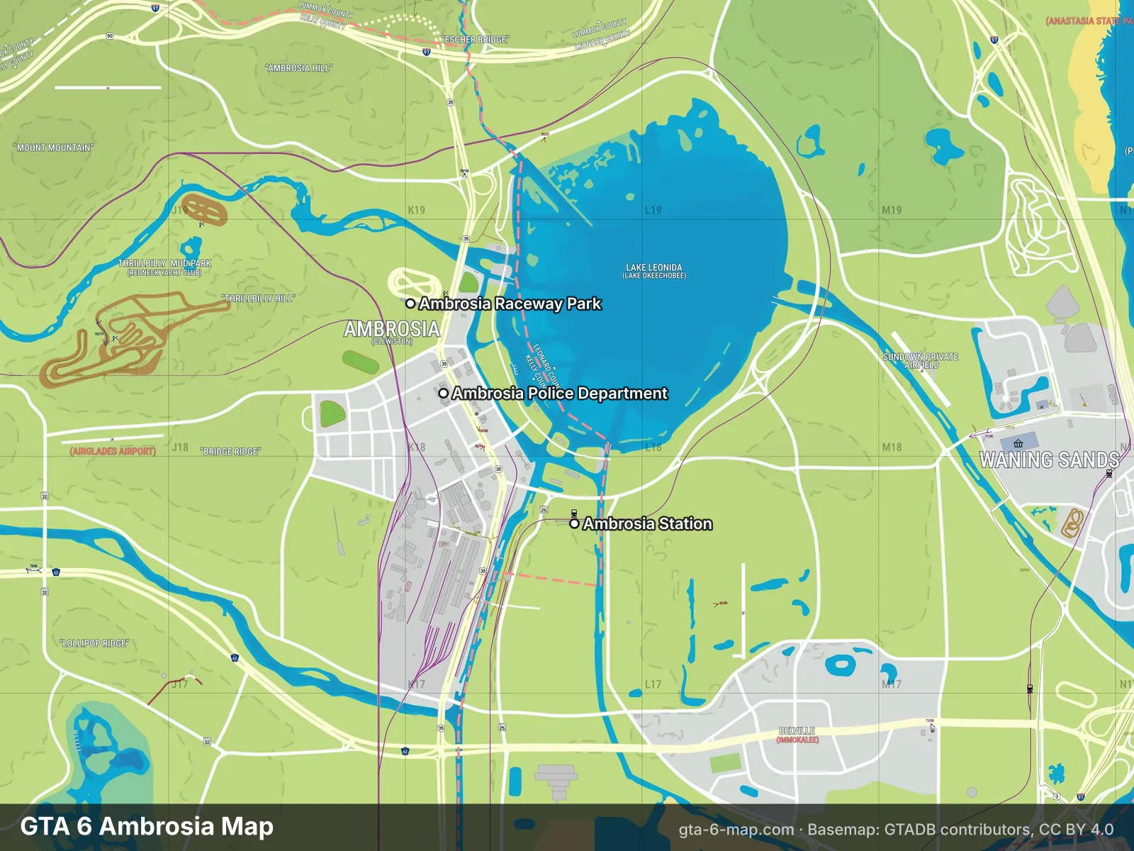 GTA 6 Ambrosia map with landmarks labelled