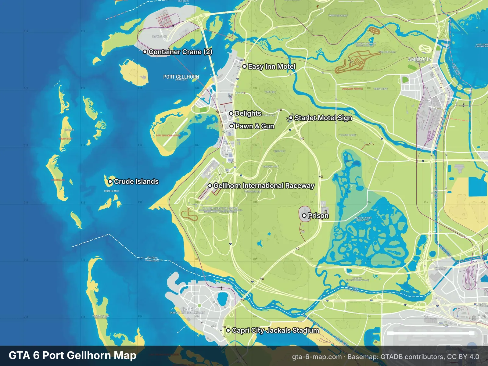 GTA 6 Port Gellhorn map with landmarks labelled